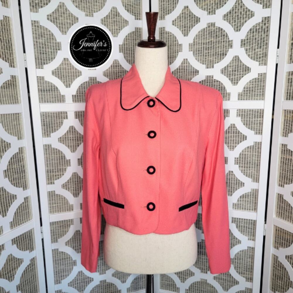 E.D. Michaels by Daphna Tamler Vintage Coral & Navy Blue Cropped Blazer Size 8